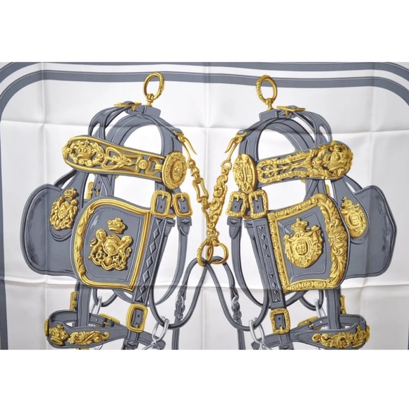 HERMES Carre 90 Scarf "BRIDES de GALA par" Silk Pink and White Authentic - Picture 7 of 12